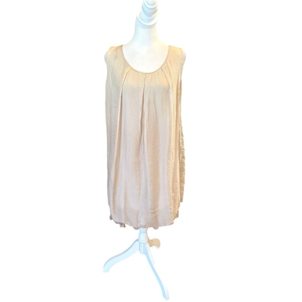 Amanti Silk Dress With Lace Underlay Sleeveless Beige Womens Size XS